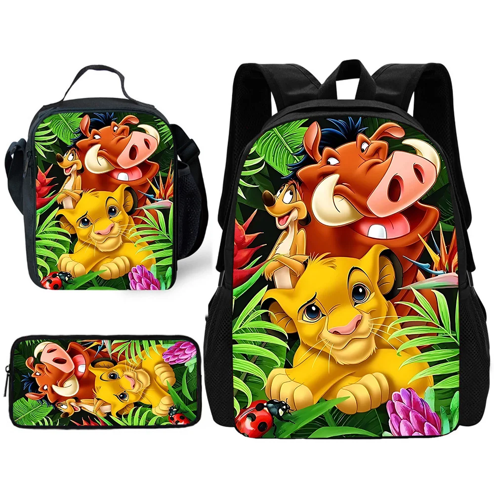 Cartone animato per la scuola dei bambini Il Re Leone Simbas e Mufasas Zaino con borse per il pranzo Borse per matite Borse da scuola per ragazzi e ragazze Miglior regalo 3