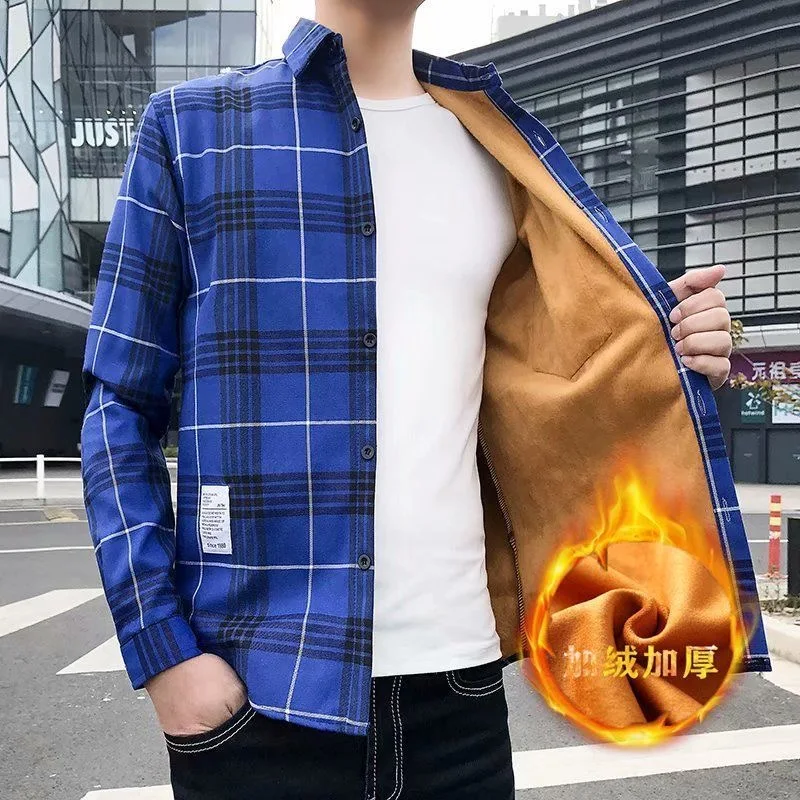 Camicia a quadri calda ispessita di nuova tendenza della moda autunno/inverno Camicia a maniche lunghe di alta qualità sportiva allentata casual da uomo di grandi dimensioni 5