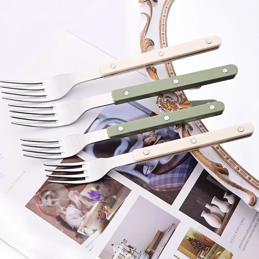 6/30 pz verde argento manico acrilico posate coltello forchetta cucchiaio Set di stoviglie acciaio inossidabile Set di posate cucina domestica occidentale 4