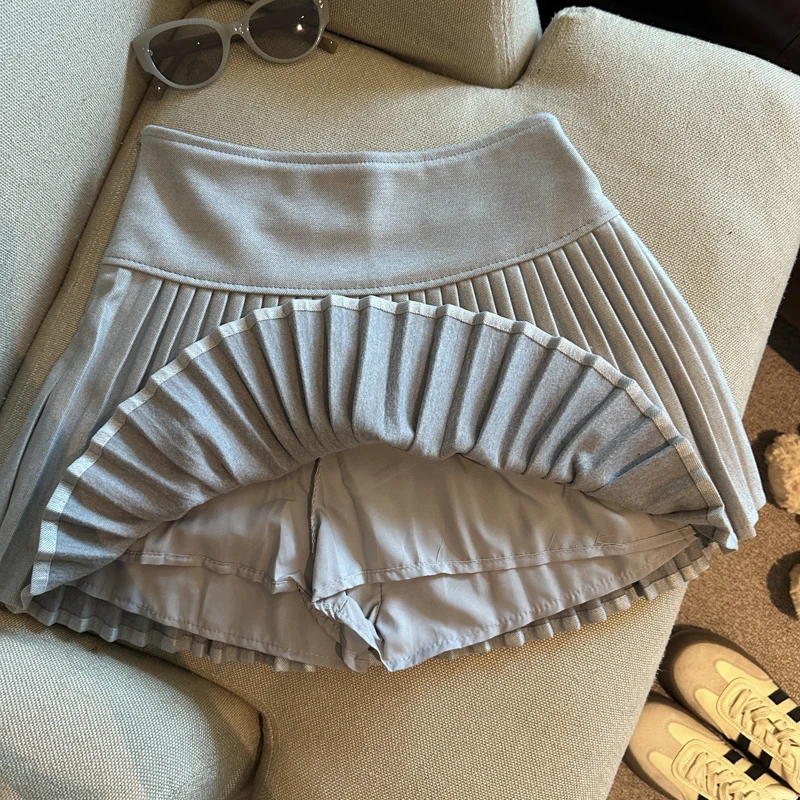 Gonna a pieghe da vacanza a vita alta solida autunno e inverno Donna Elegante stile college Gonna corta sexy versatile Semplice alla moda 3