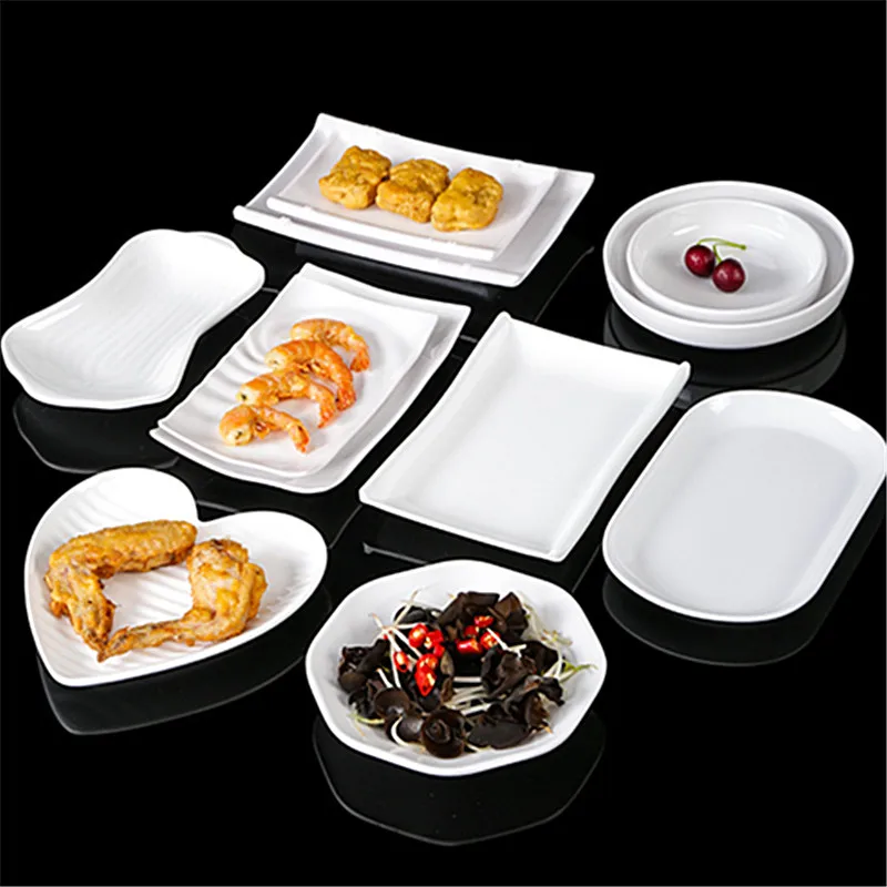 Piatti creativi in melamina bianca Vassoi per pasti dell'hotel Snack Barbecue Piatti da portata per frutta Piatto base per la cena per la decorazione della tavola 6