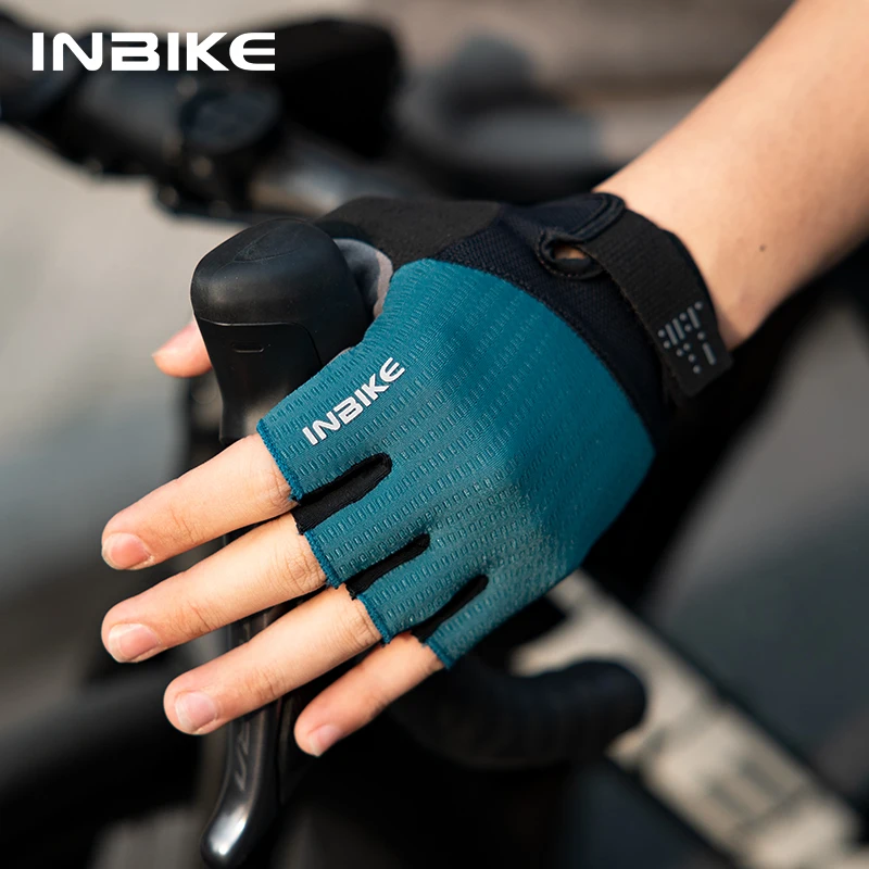 INBIKE Guanti da ciclismo mezze dita Guanti protettivi estivi unisex ammortizzanti resistenti all'usura Accessori per mountain bike da strada MTB 3