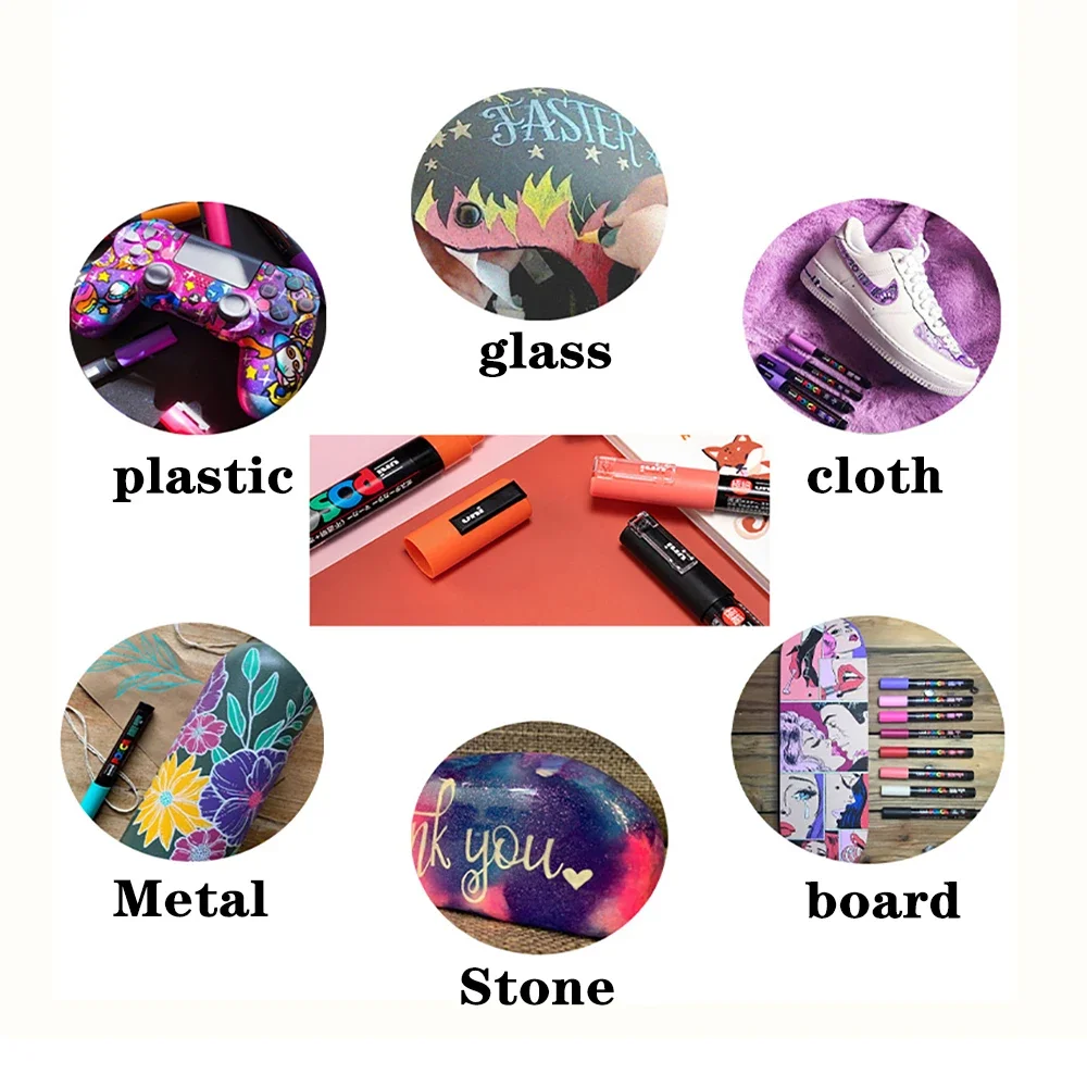 Uni Posca Set di pennarelli Vernice acrilica Disegno PC-3M Colores Astuccio per matite Graffiti Evidenziatore fai da te Astuccio per penne Forniture artistiche di cancelleria 4