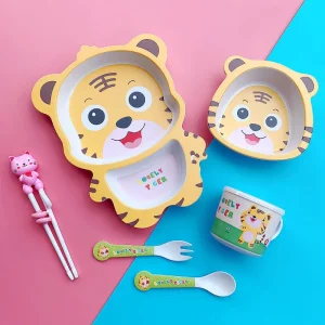 Set di stoviglie per bambini in fibra di bambù carino cartone animato ciotole per alimenti ausiliari per bambini per animali domestici piatto diviso piatto ecologico 1