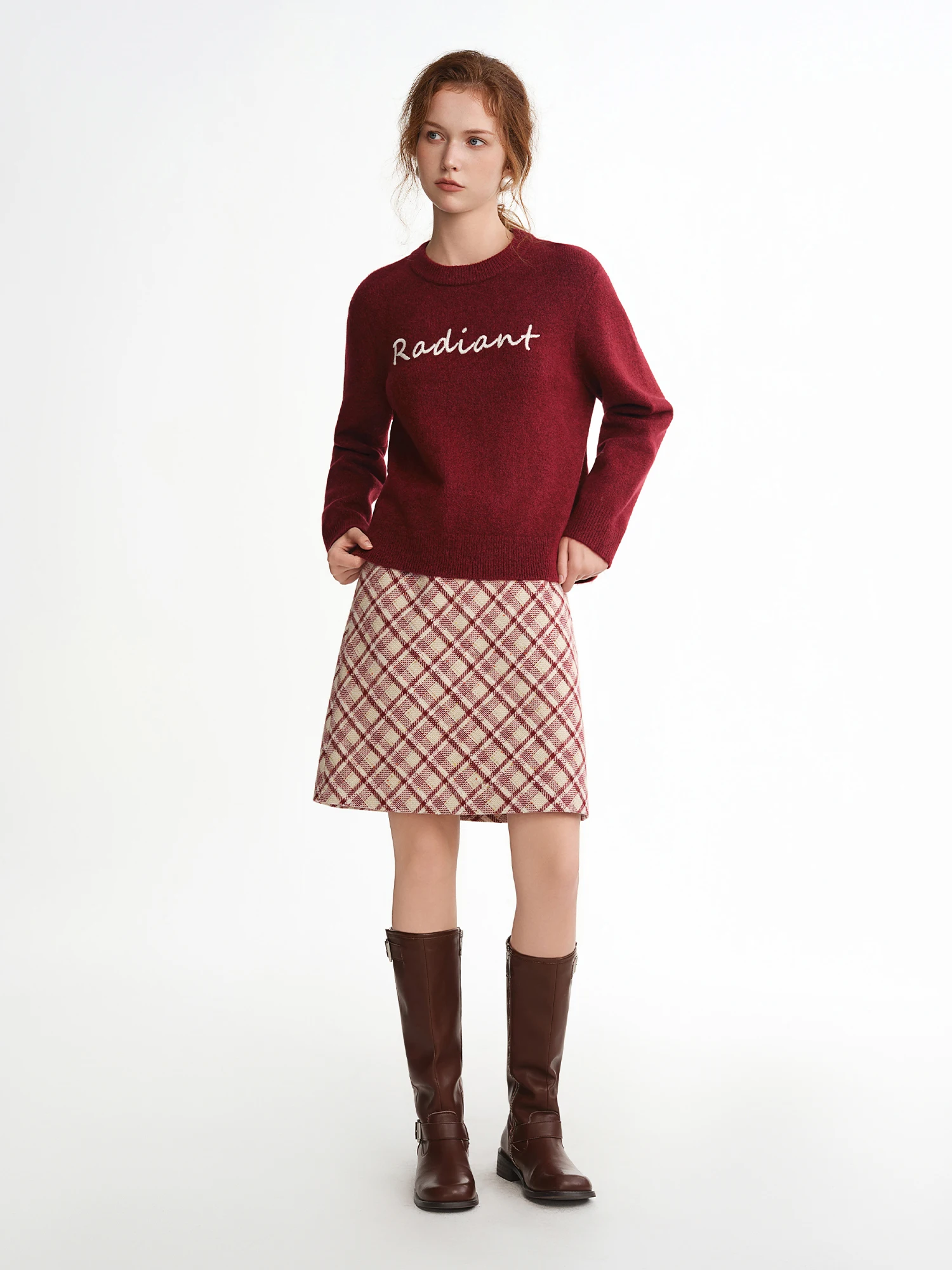 DUSHU 【Lovely Christmas】 Elegante gonna corta rossa taglie forti Vintage Retro Diamond a quadretti 2025 Inverno Nuove gonne moda donna 2