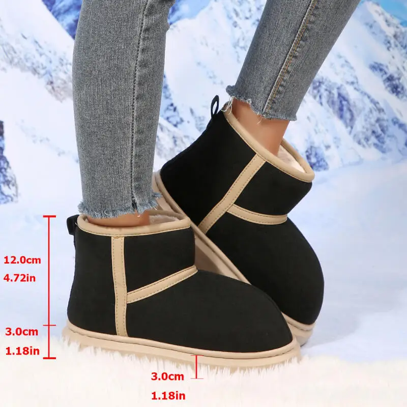 Stivaletti da neve in pelle scamosciata con fondo spesso e punta tonda carina da donna 2025 Stivaletti lunghi in peluche caldi invernali Stivaletti corti da donna pelosi 4