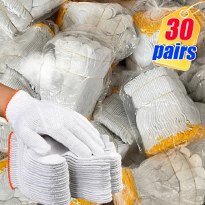 Paralume in cotone antiscivolo e resistenti all'usura Guanti da lavoro da cantiere Guanti di protezione del lavoro bianchi crittografici all'ingrosso 1