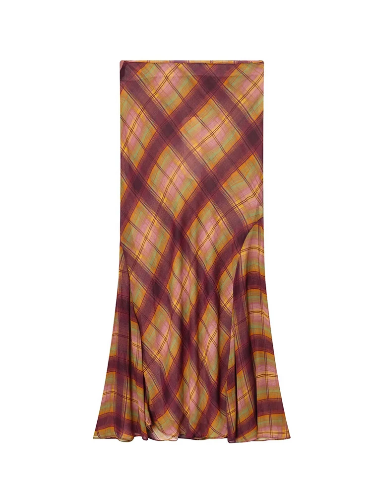 Gonne a vita alta da donna 2025 Donna Autunno Nuova moda Asimmetrica con orlo antirughe Gonne con stampa a quadretti Gonne eleganti con stampa da donna 1