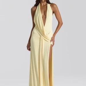 Mozision Halter profondo scollo a V backless sexy maxi abito da donna abito moda irregolare senza maniche coscia alta spacco club abiti da festa 1