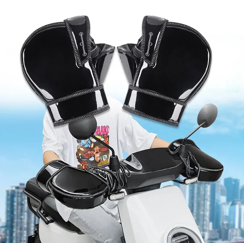 Guanti da moto invernali universali Manicotti per manubrio Striscia riflettente Guanti caldi per copertura manubrio per moto Scooter Equitazione 6