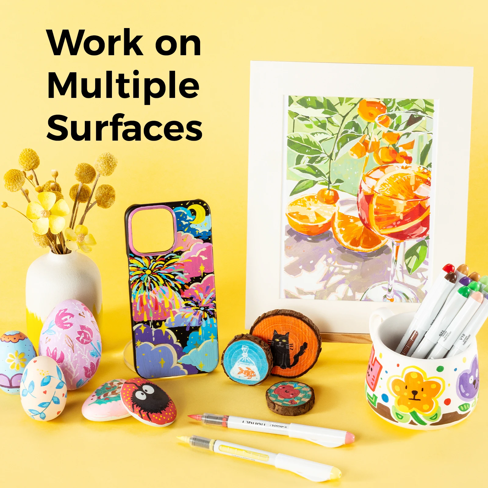 Ohuhu Nahuku Pennarelli acrilici a inchiostro diretto Pennarelli per vernice acrilica Punta a pennello flessibile per liquidi diretti Penne per vernice ad alta opacità resistenti alla luce 2