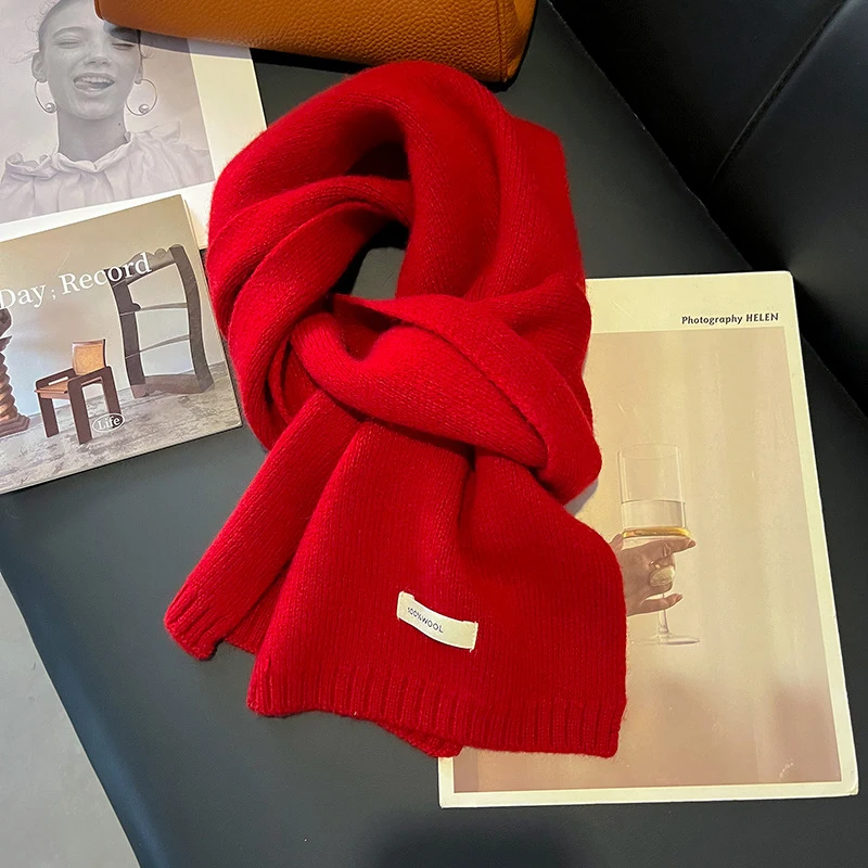Sciarpa da donna invernale calda scialli lavorati a maglia in lana 100% marca casual fazzoletto da collo scialle in cashmere avvolgente sciarpe rosse per studenti di moda 5