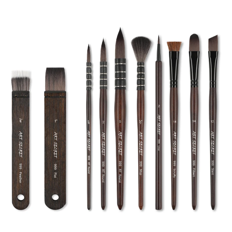 Artsecret 999 Pennello acrilico per acquerello Capelli sintetici Ghiera in alluminio Manico in legno Strumenti artistici multifunzione 4