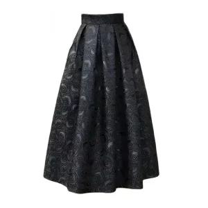 Abito da ballo elegante a vita alta vintage floreale rosa nera Gonna da donna allentata Gonne lunghe al ginocchio per abbigliamento donna Moda 1