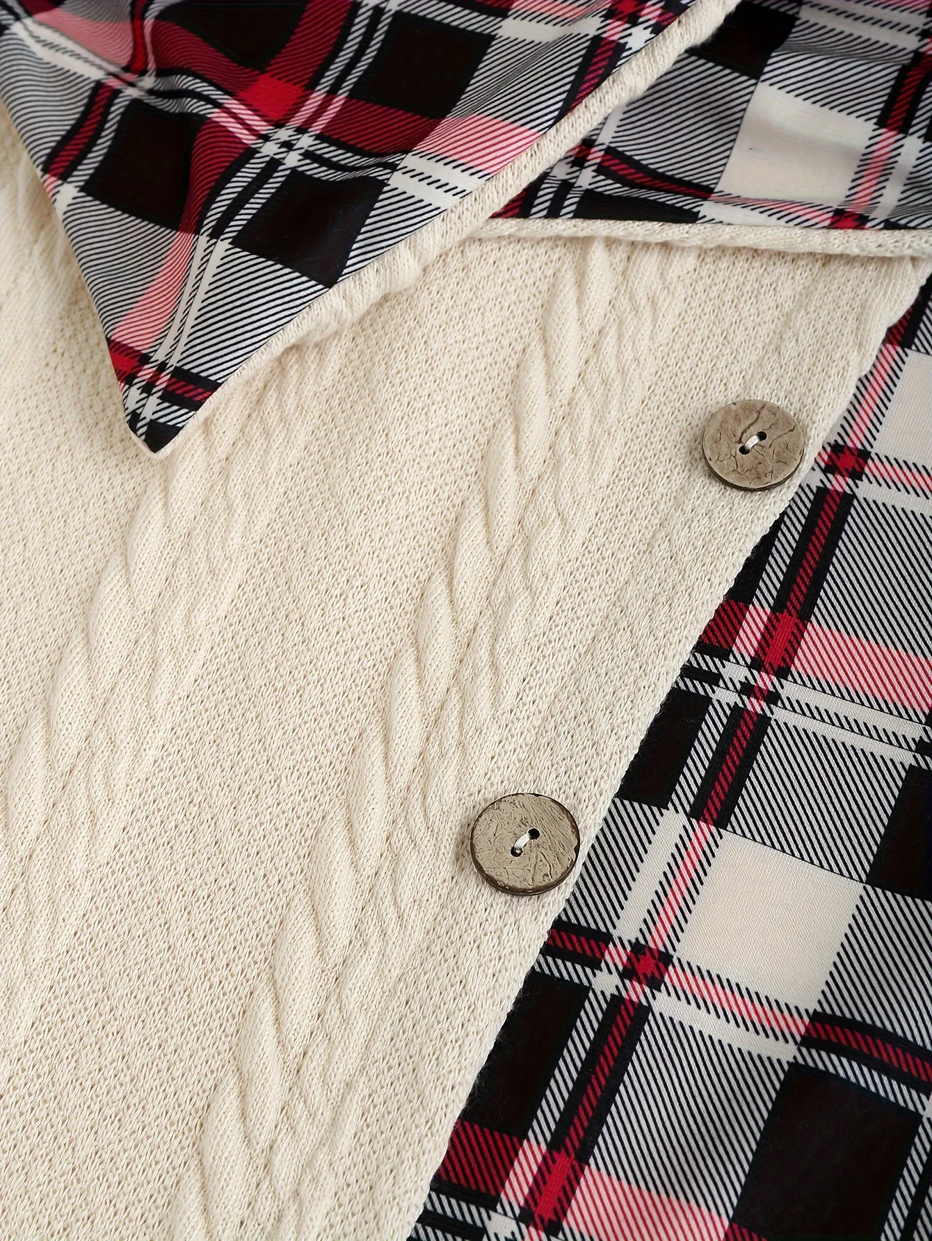 Abito con cappuccio lavorato a maglia con stampa scozzese cuciture finte fibbia a vita alta manica lunga abito a trapezio femminile 5