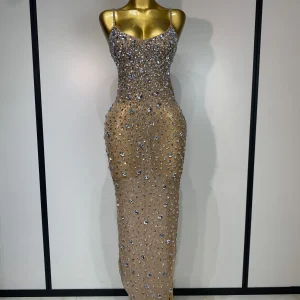 Strass di lusso Maglia sexy trasparente Abito aderente Donna Serata di compleanno Abito da cocktail party Abito da palcoscenico per club sul tappeto rosso 1