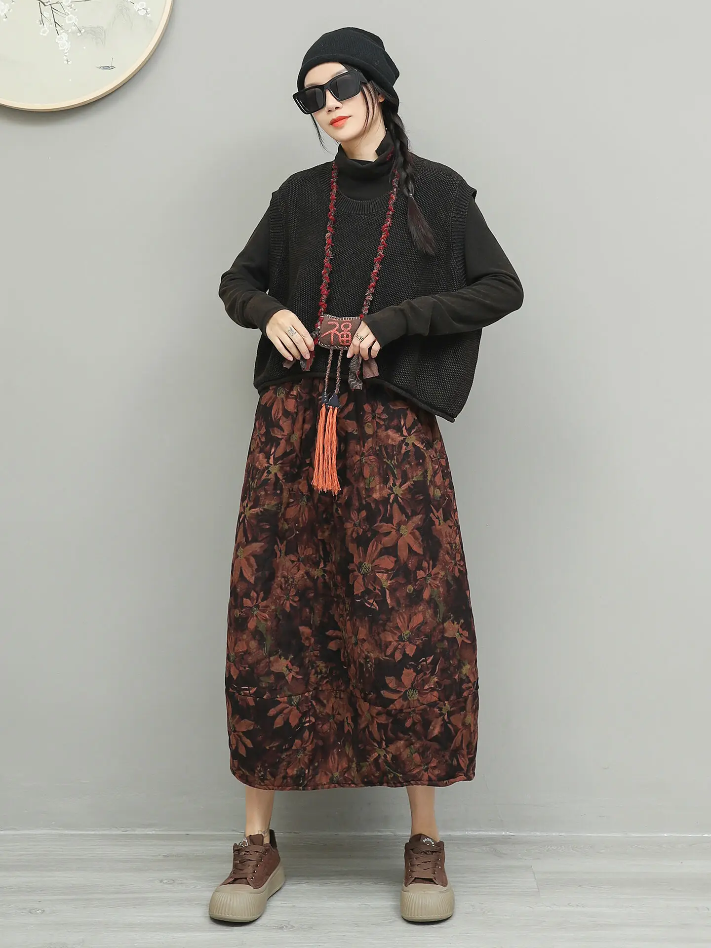 Mezza gonna imbottita in cotone vintage sbiadito Gonna casual autunno inverno donna LX4573 5