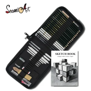 Seamiart 36 pezzi Set di schizzi per pittura professionale con matite a carboncino 6H-12B Borsa di tela Strumenti di disegno per fornitori d'arte 1