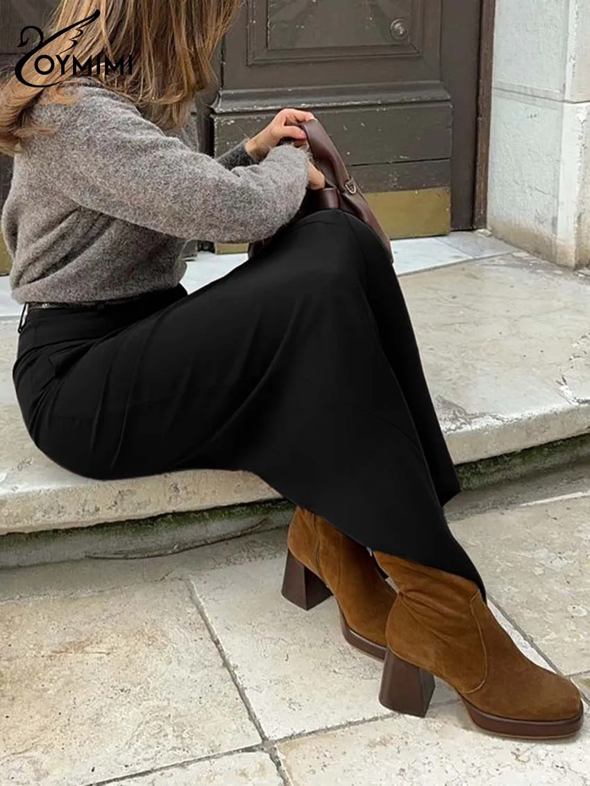 Oymimi Moda Tasche nere Gonna da donna Elegante Gonne dritte a vita alta Casual Solid Gonne alla caviglia Abbigliamento femminile 2