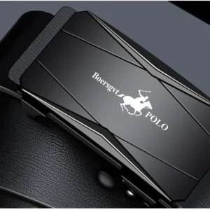 Cintura da uomo in pelle POLO alla moda: vera pelle bovina con fibbia automatica liscia, cinturino alla moda da 3,4 cm per casual e affari 1