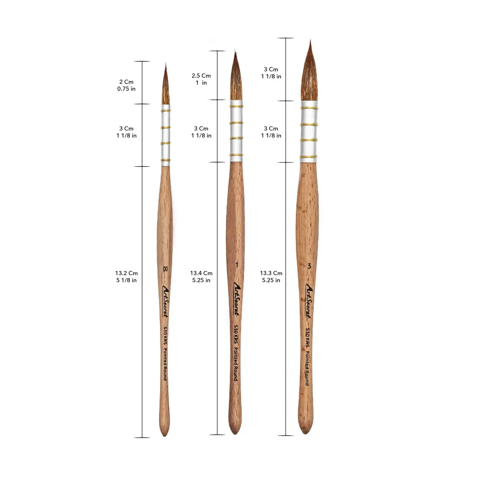 Artsecret 530KRS 3 PZ/SET Punta Rotonda Pennelli Professionali per Pennello per Acquerello Acrilico Resistente alle Crack Punta Artista Quill 6