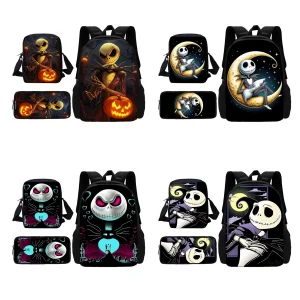 D-Disney Child Jack Skellington Zaino scolastico con borsa a tracolla Borse per matite Borse da scuola per ragazzi e ragazze Miglior regalo 1