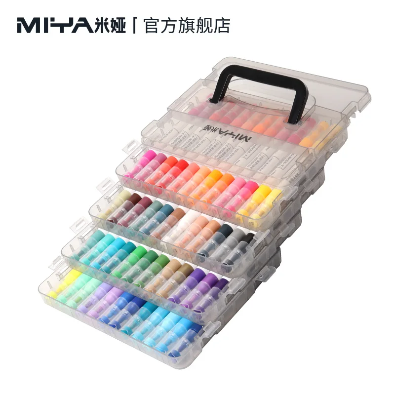 Penne per vernice acrilica Miya, pennarelli a doppia punta con punta a pennello e punta fine 12/24/36/48 colori disegno artigianato fai da te creazione di materiali artistici 5