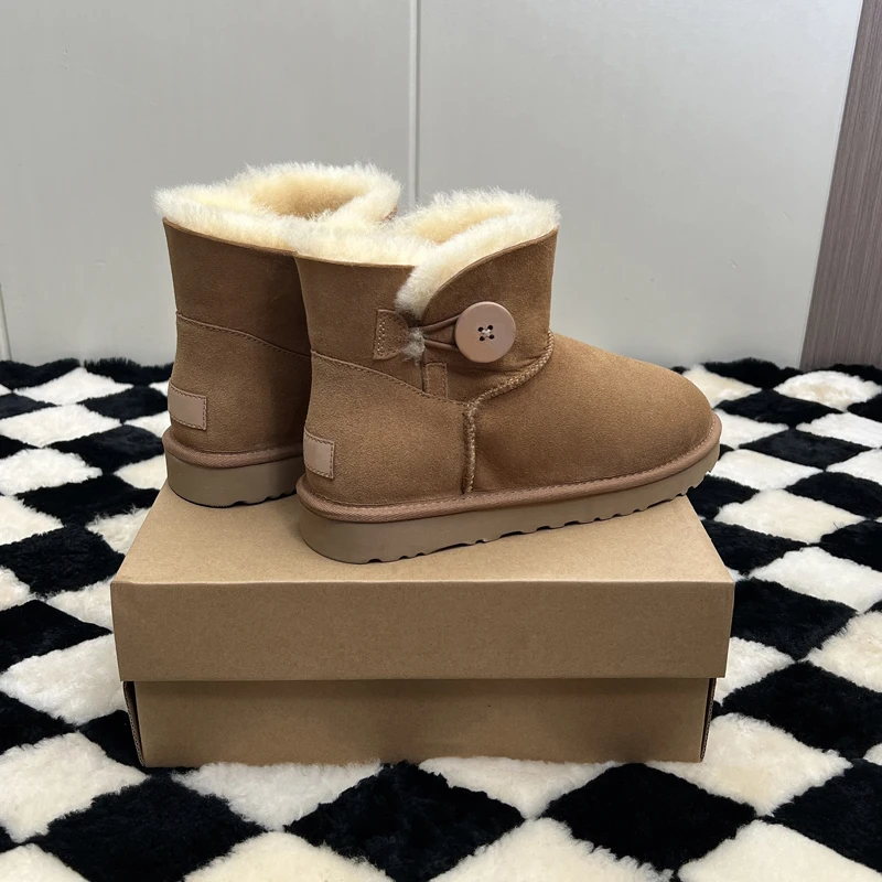 2025 stivali da neve integrati in pelle di pecora a tubo corto classici e alla moda con un bottone 35-42 1