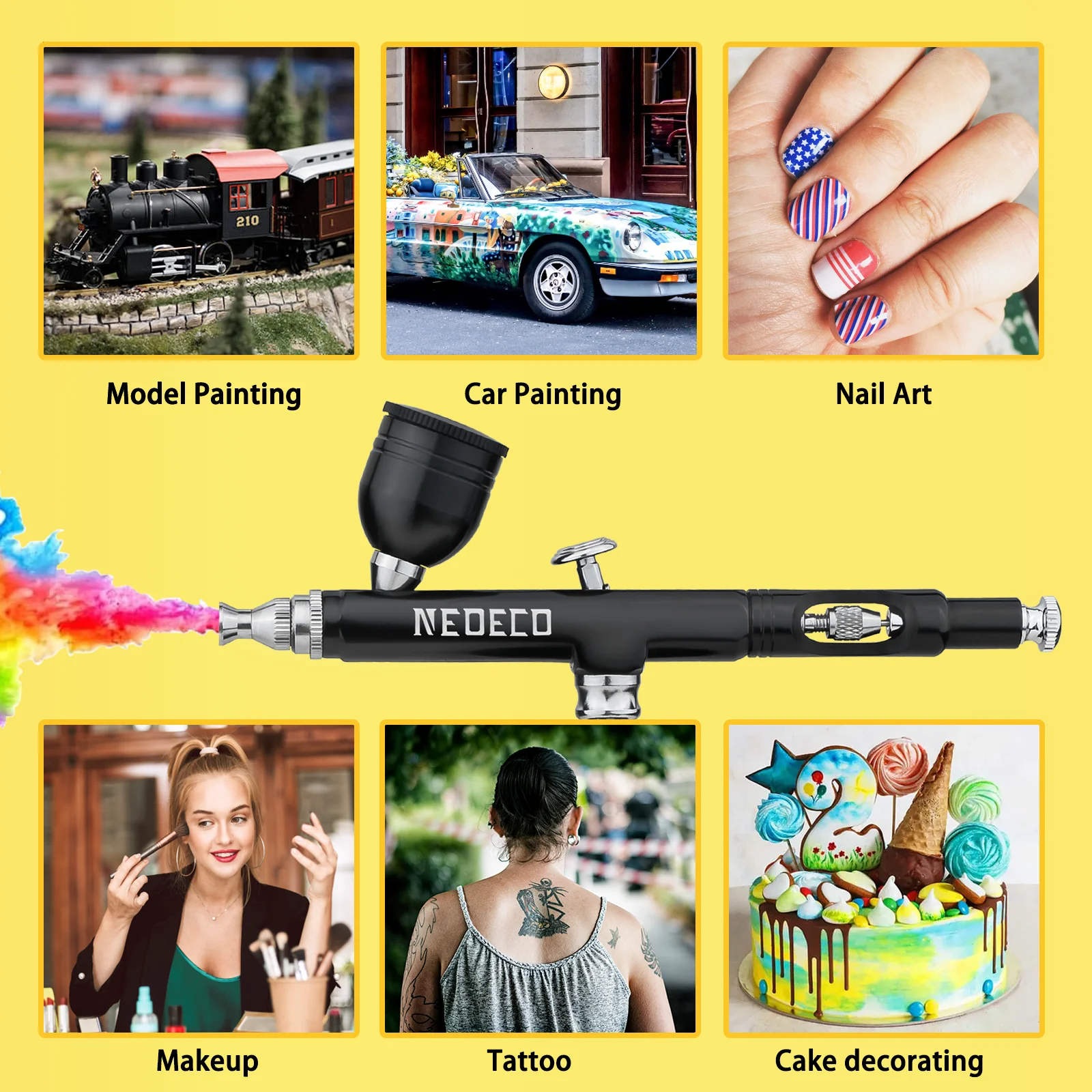 Kit aerografo Neoeco 30PSI, set aerografo portatile multifunzione a doppia azione, compressore che riduce il rumore per dipingere modello di torta 6