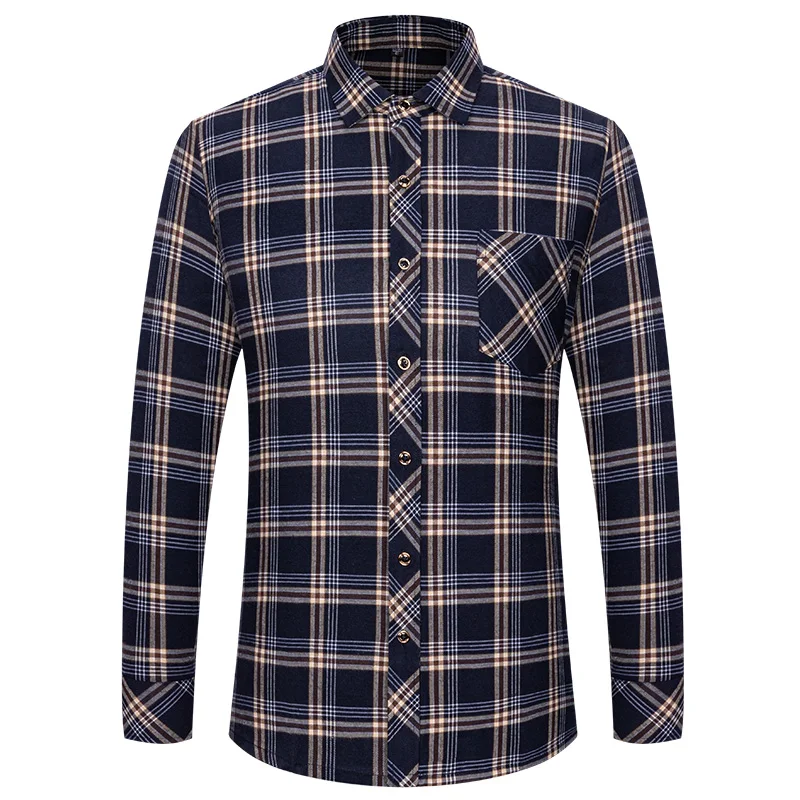 Camicie di flanella di puro cotone da uomo M-6XL manica lunga tasca singola Casual Plaid spessa morbida accogliente camicie spazzolate camicetta abbigliamento uomo 3