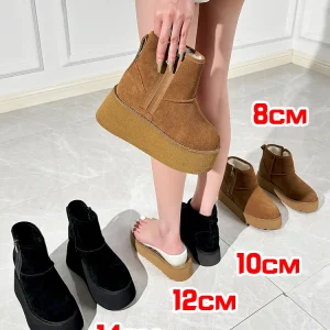 Scarpe Incraesing da 10 cm Stivali da donna Scarpe invernali in lana calda Stivali da neve Stivaletti corti in lana in vera pelle Scarpe con plateau da 6 cm Stivaletti 1