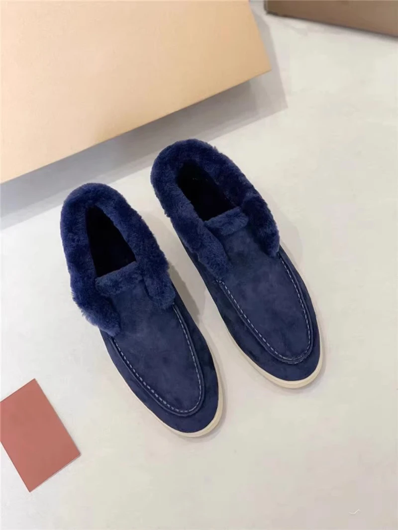 Mocassini in pelle foderati in pelliccia da donna invernali Scarpe basse calde Calzature slip-on di lusso firmate unisex per uomo e donna 4