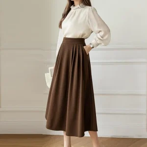 Gonna longuette Casual da caffè a vita alta per donna 2024 elegante moda allentata formale OL Wear gonne lunghe Lady 1