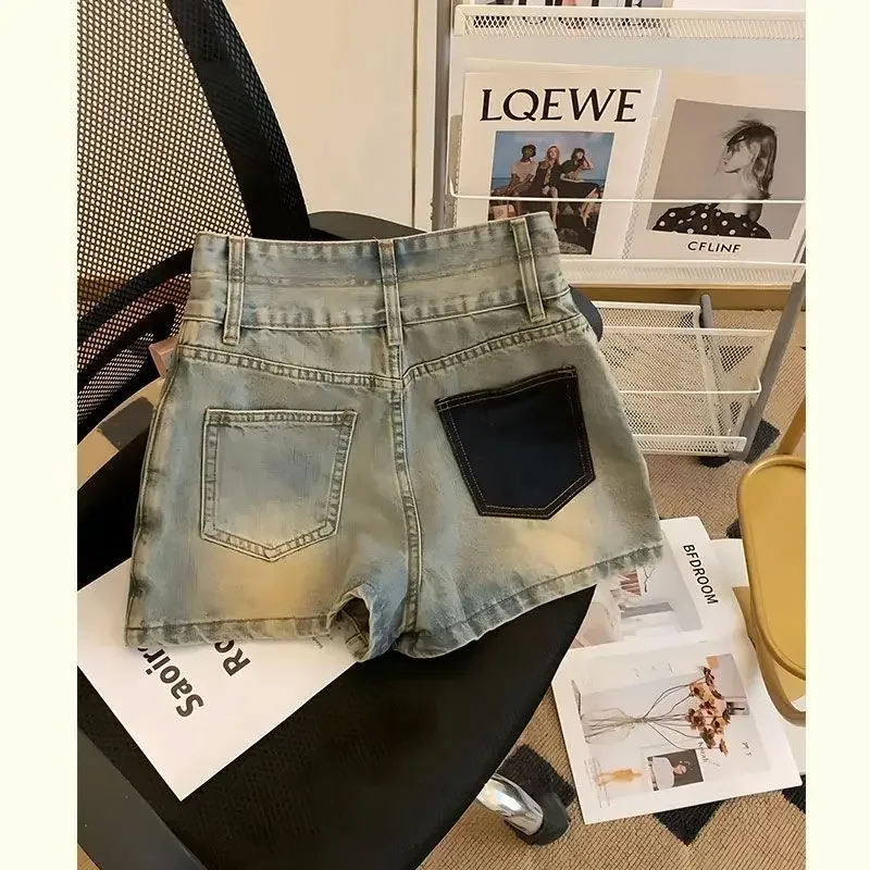 2025 Estate Nuova moda coreana Patchwork Vita alta Gonna a trapezio Tendenza femminile Tasca sexy Denim Gonna corta Abbigliamento donna Gonne 2
