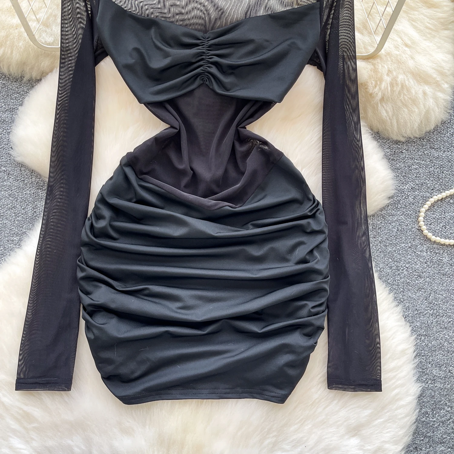 vintage Elegante abito a tubino trasparente Abiti chic Abiti da cerimonia per feste retrò alla moda da donna 6