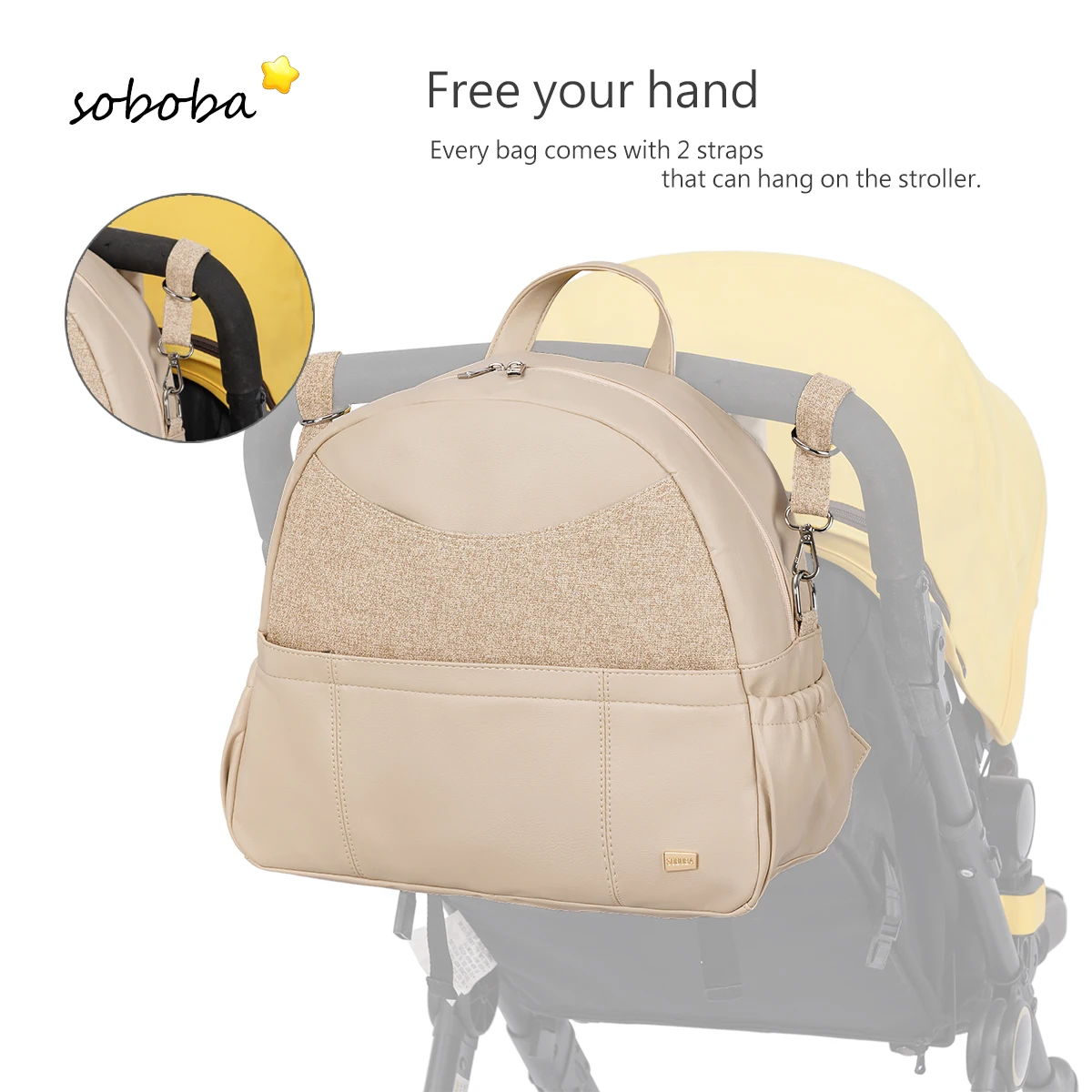 Soboba Zaino per pannolini da donna Borsa per fasciatoio multifunzionale di grande capacità con 2 cinghie può appendere al passeggino 4