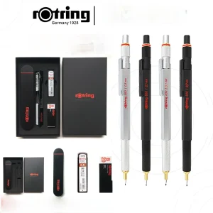 Rotring 800 0,5/0,7 mm Matita automatica per disegno interamente in metallo Nero Argento Set di matite per attività di design professionale disegnato a mano 1
