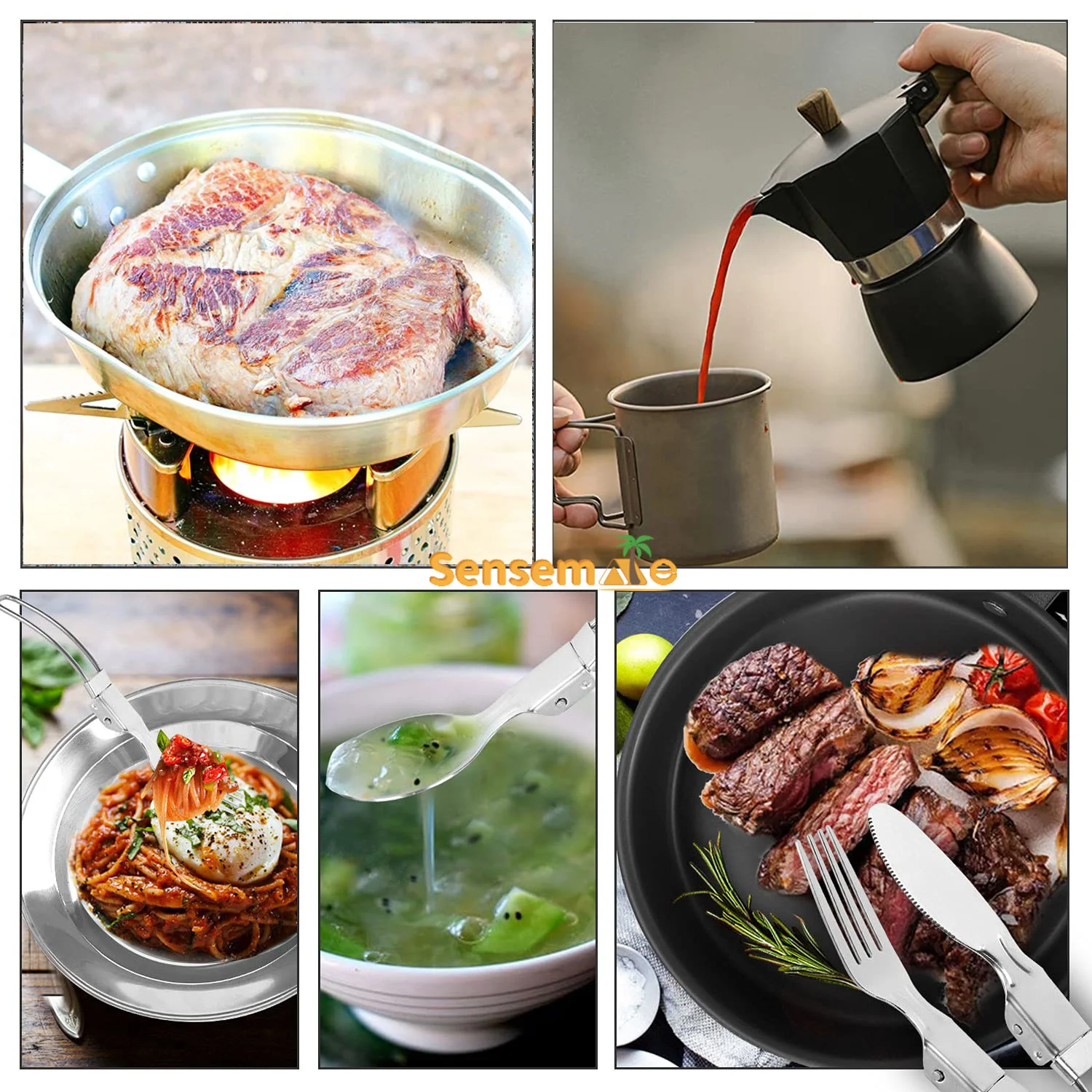 Kit da campeggio Set di posate da campeggio per 2 persone Set di posate da campeggio in acciaio inossidabile Scatola di posate portatile Kit di pentole da escursionismo leggero in scatola di metallo 3