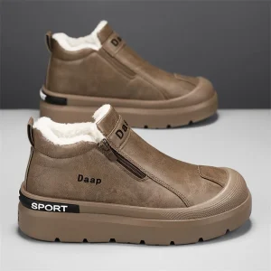 Vendita calda Fluff Scarpe invernali da uomo Piattaforma Stivali in pelle marrone Uomo Scarpe da lavoro casual Pelliccia Sneakers alte da uomo botas hombre 1