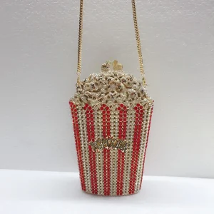 XIYUAN Popcorn Pochette in cristallo MINI Scatola di metallo Borse Minaudiere Borse per la cena della festa nuziale Pochette con strass Borse regalo 1