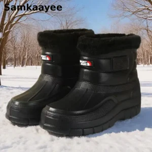 40-45 Stivali da pioggia da uomo Scarpe invernali impermeabili Caviglia da neve Botas Peluche con suola spessa antiscivolo Zapatos alti Calzature calde da acqua 1 1