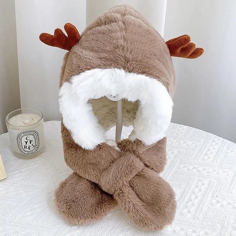 Cappelli invernali per bambini sciarpe integrate uomini e ragazze addensati warm baby cute baby antlers berretto antivento per la protezione dell'orecchio 3