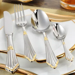 Set di posate in oro parziale di lusso da 4 pezzi Set di stoviglie Stoviglie da tavola Coltello forchetta Argenteria per 1 posate 1