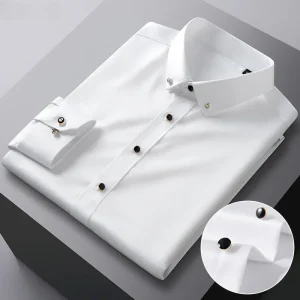 Camicia da uomo di qualità, maniche lunghe, nuova camicia da lavoro elastica, comoda e non stirabili, abbigliamento da uomo coreano slim fit 1