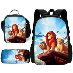 Cartone animato per la scuola dei bambini Il Re Leone Simbas e Mufasas Zaino con borse per il pranzo Borse per matite Borse da scuola per ragazzi e ragazze Miglior regalo 1