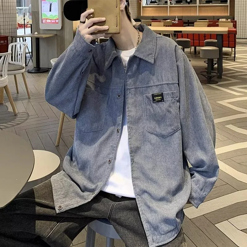 Camicia in velluto a coste retrò stile Hong Kong per ragazzi nella primavera e nell'autunno del 2025 nuovo set giacca sportiva elegante e ampia 4