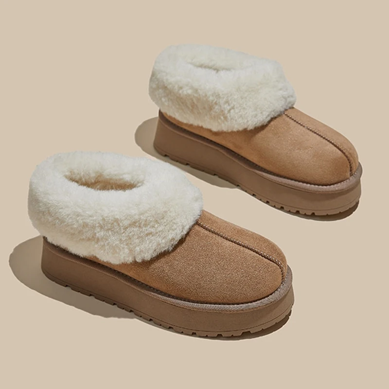 2025 nuovi stivali da neve da donna punta grande stivali invernali da donna corti peluche piatto per il calore scarpe imbottite in cotone femminile 5