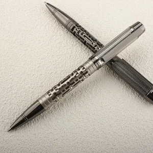 Penna a sfera con inchiostro di lusso Hollow 308, inchiostro blu punta media 0,7 mm scrittura liscia penna a sfera in metallo penna firma 1