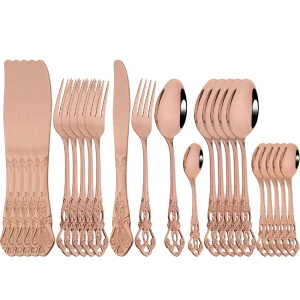 Set di posate in oro rosa stoviglie in acciaio inossidabile 6/24 pezzi coltello da tavola forchetta cucchiai posate cucina cena Set completo di stoviglie 1