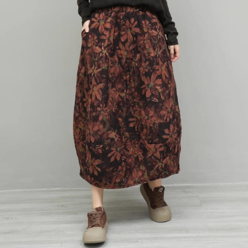 Mezza gonna imbottita in cotone vintage sbiadito Gonna casual autunno inverno donna LX4573 1